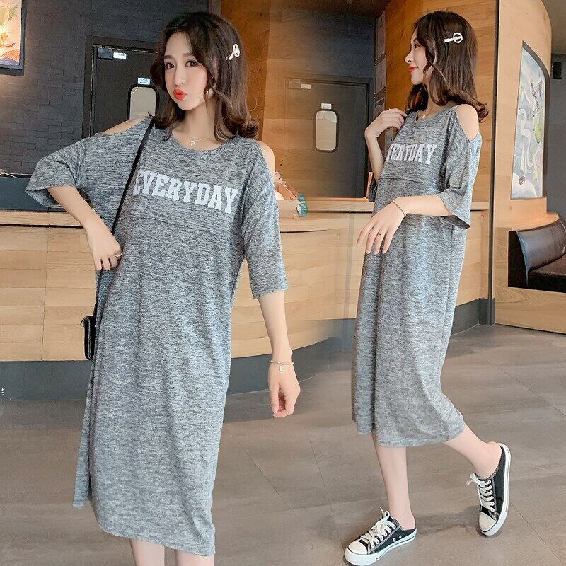 【新作】【送料無料】 9560＃サマーストレートマタニティナーシングロングドレス母乳育児服妊婦灰色妊娠母乳育児 夏物 AL expec358968371469