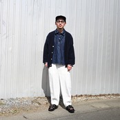 YASHIKI(ヤシキ）Shunko Cardiganネイビー、インテリム  9.3oz HEMP ORGANIC DENIM HYPER BIG SINGLE NEEDLE US ARMY PULLOVER JACKET