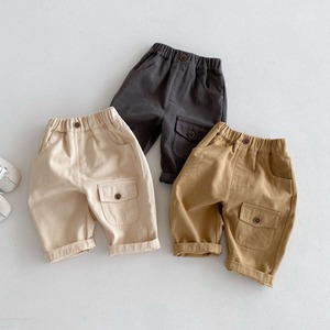 【73-110】秋無地ポケット付きカジュアルパンツ キッズ 男女兼用