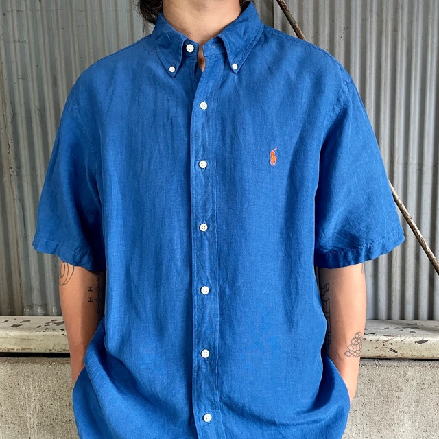 Ralph Lauren オールドラルフローレン 半袖ボタンダウン リネン×シルク 