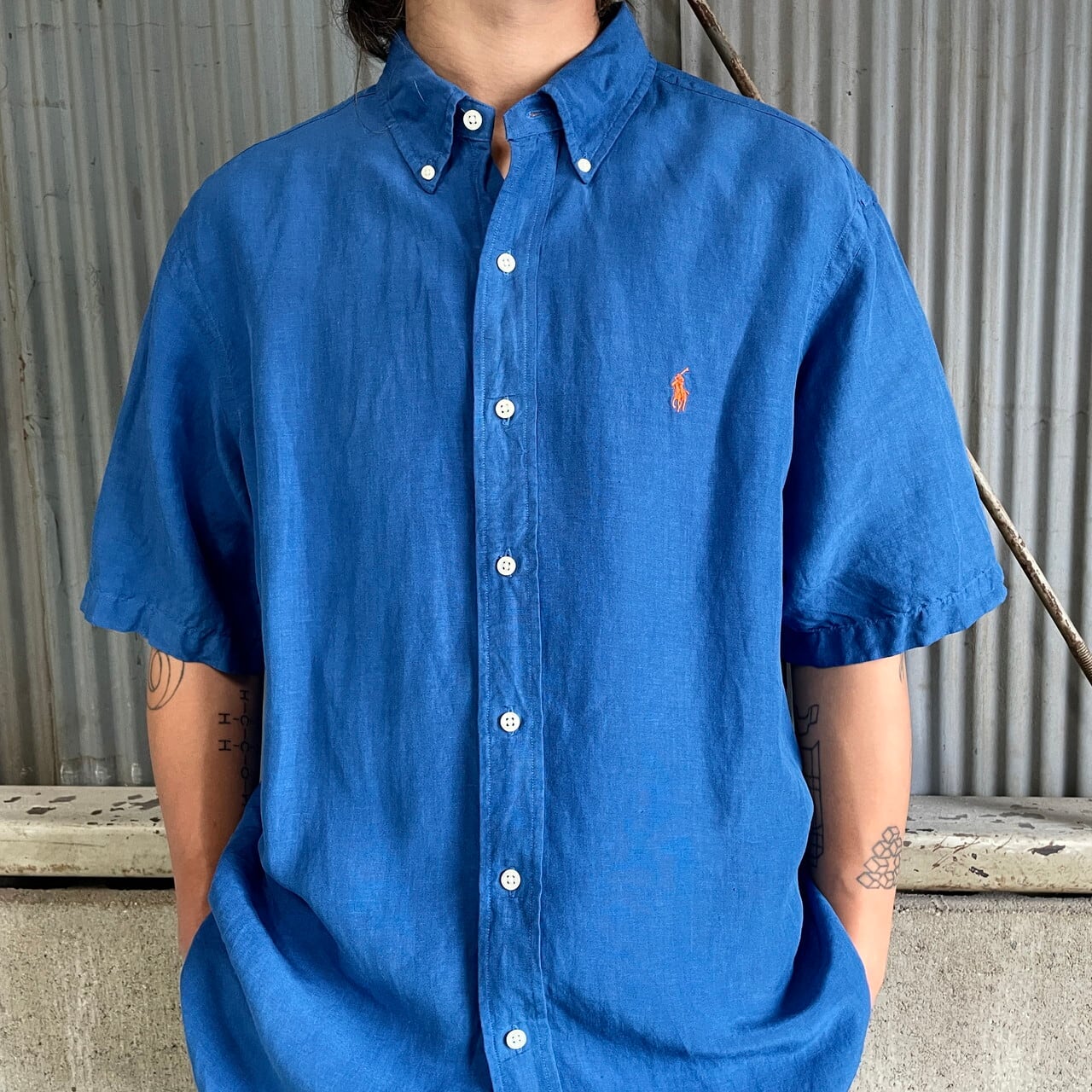 Ralph Lauren オールドラルフローレン 半袖ボタンダウン リネン×シルク 
