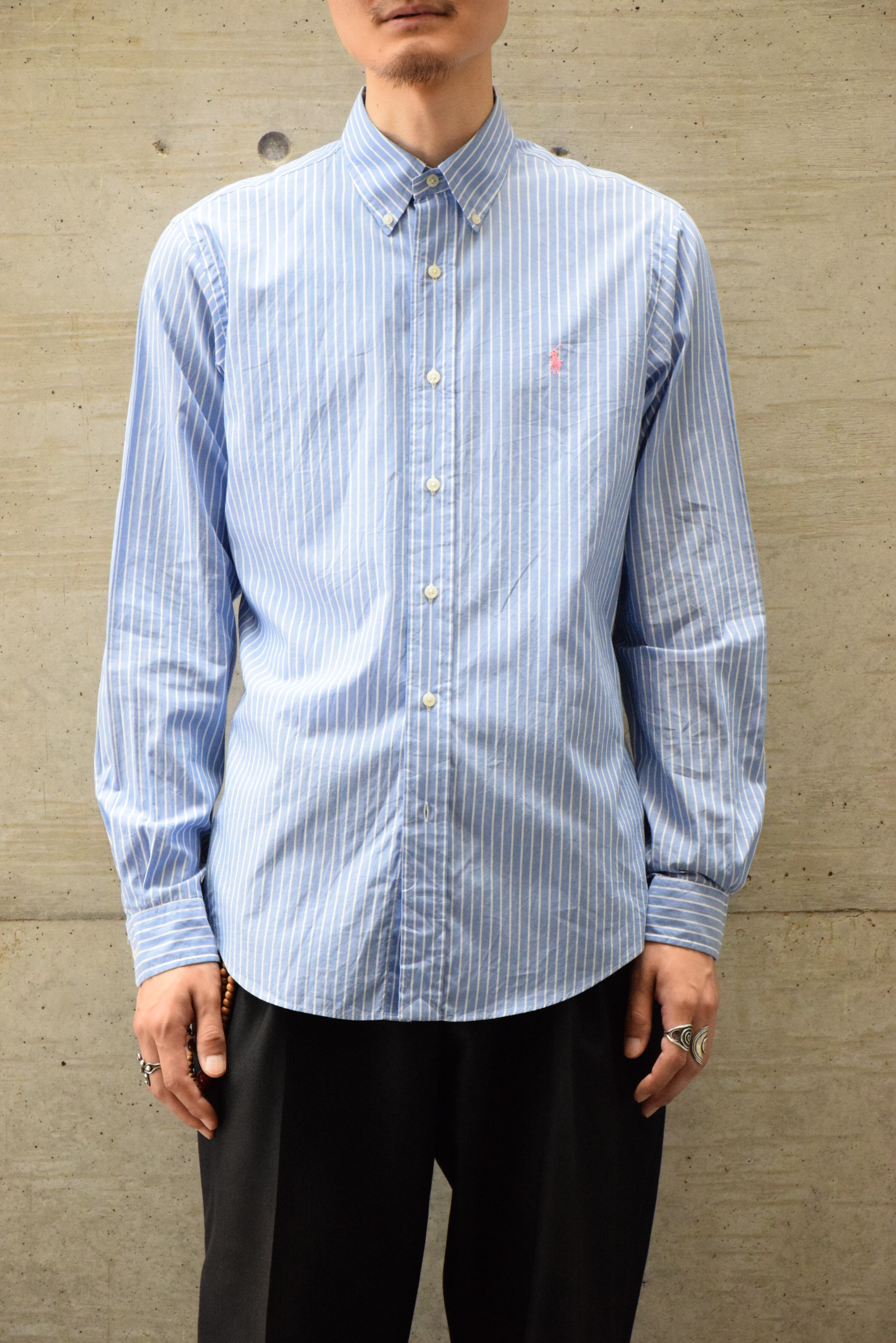 90s-00s Ralph Lauren “CLASSIC FIT” ストライプシャツ メンズM ブルー