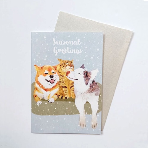 グリーティングカード クリスマスカード 犬猫 大好き！