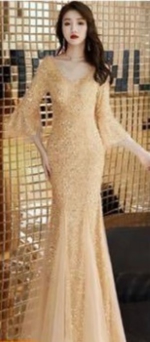 ★送料無料★M(9号)☆フェザーとスパンコールのロングドレス(OPN4172)