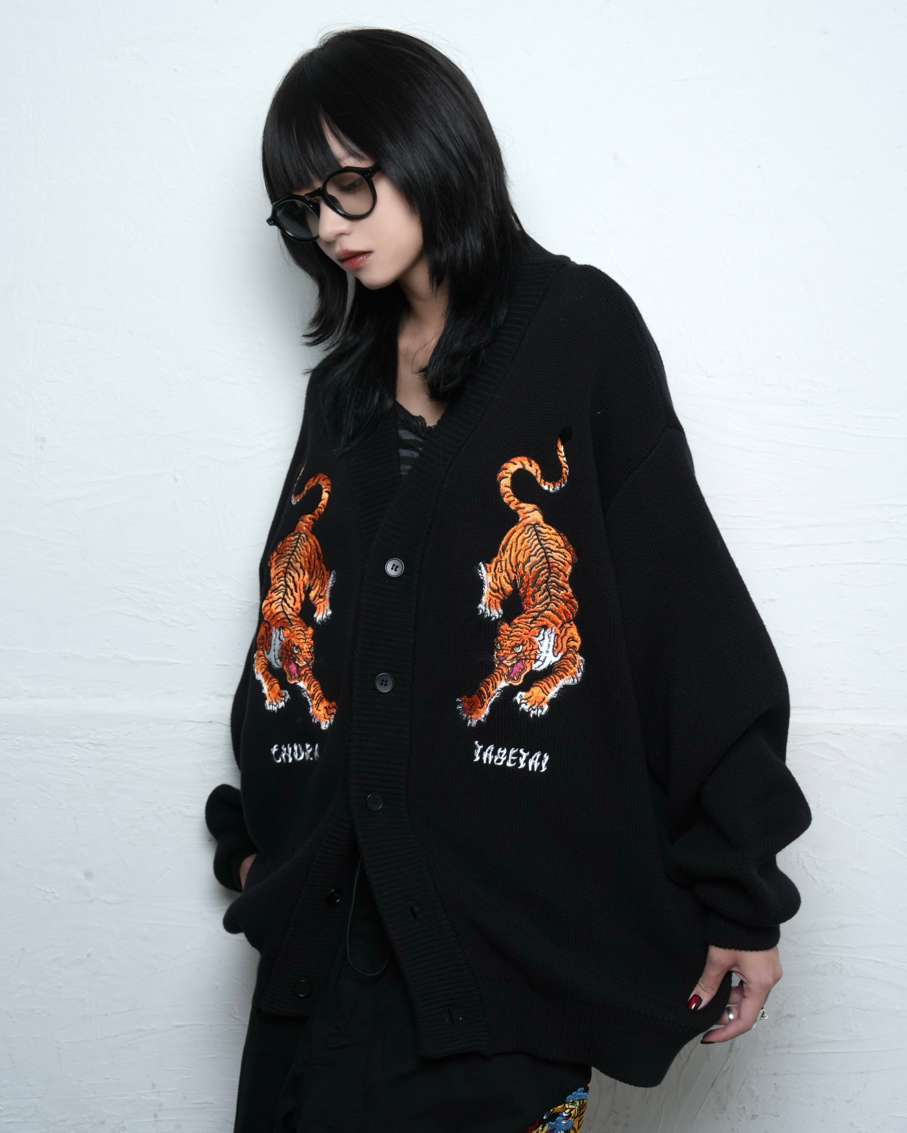 チュウカタベタイ　カーディガン TIGER KNIT cardigan / black | チュウカタベタイ