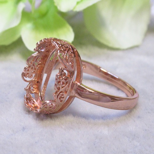 14×10㎜ SV925 アラベスクフラワーB リング台 ピンクゴールド