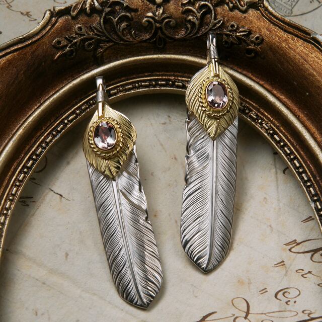 鷲見太郎 Pendant ペンダント】Lフライトフェザー& K18ハートフェザー