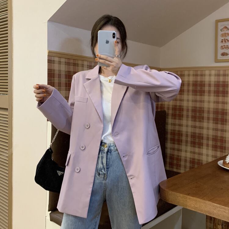 パープルスーツジャケットレディース2020年秋新バージョンルーズカジュアルオールマッチミドル丈スモールスーツジャケットトレンド クレセントシティ70782616073