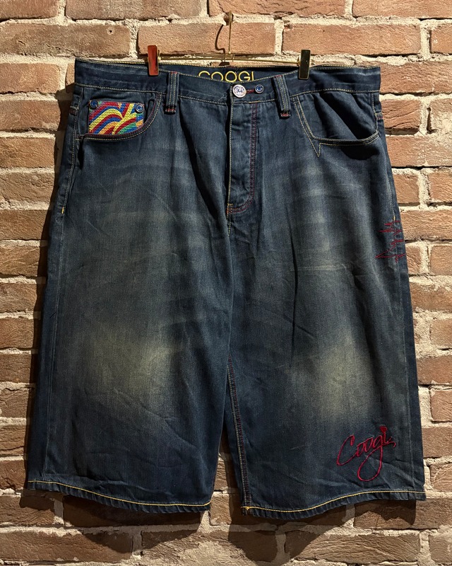 【Caka act3】“COOGI” Special Embroidery Vintage Baggy Denim Shorts