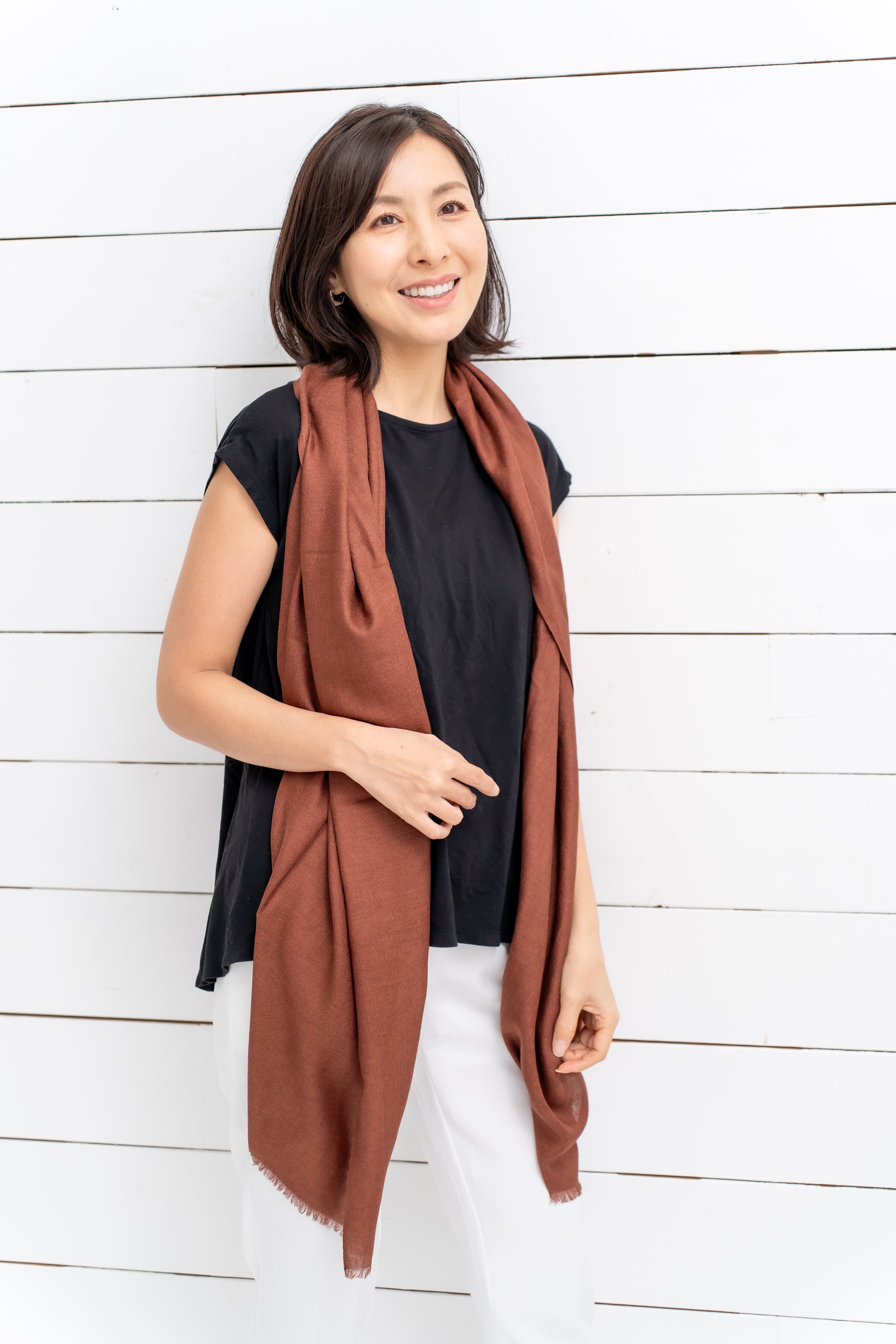 Kinukake - キヌカケ/ブラウン カシミヤ50%シルク50%ストール 幅65cm