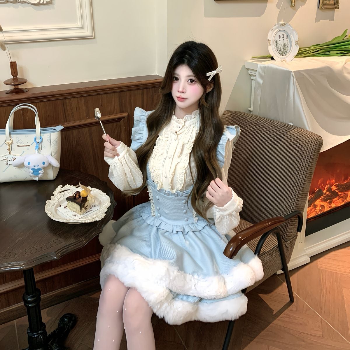 え*様 試着のみLabirinthe Doll ジャンパースカート・ケープ・ブラ ファートリムケープ付きガーリージャンパースカートセットアップ：JSK+
