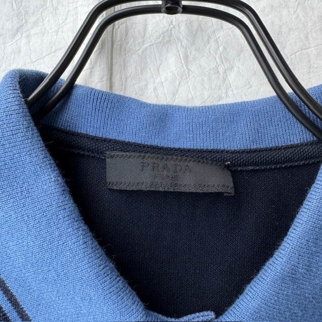 Prada プラダ ポロシャツ ダークネイビー ロゴ コットン 古着 M 画像5