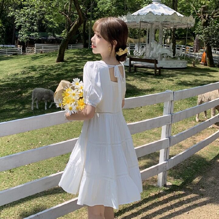 初回送料無料半袖ドレスレースパッチワークカットアウトレースワンピース