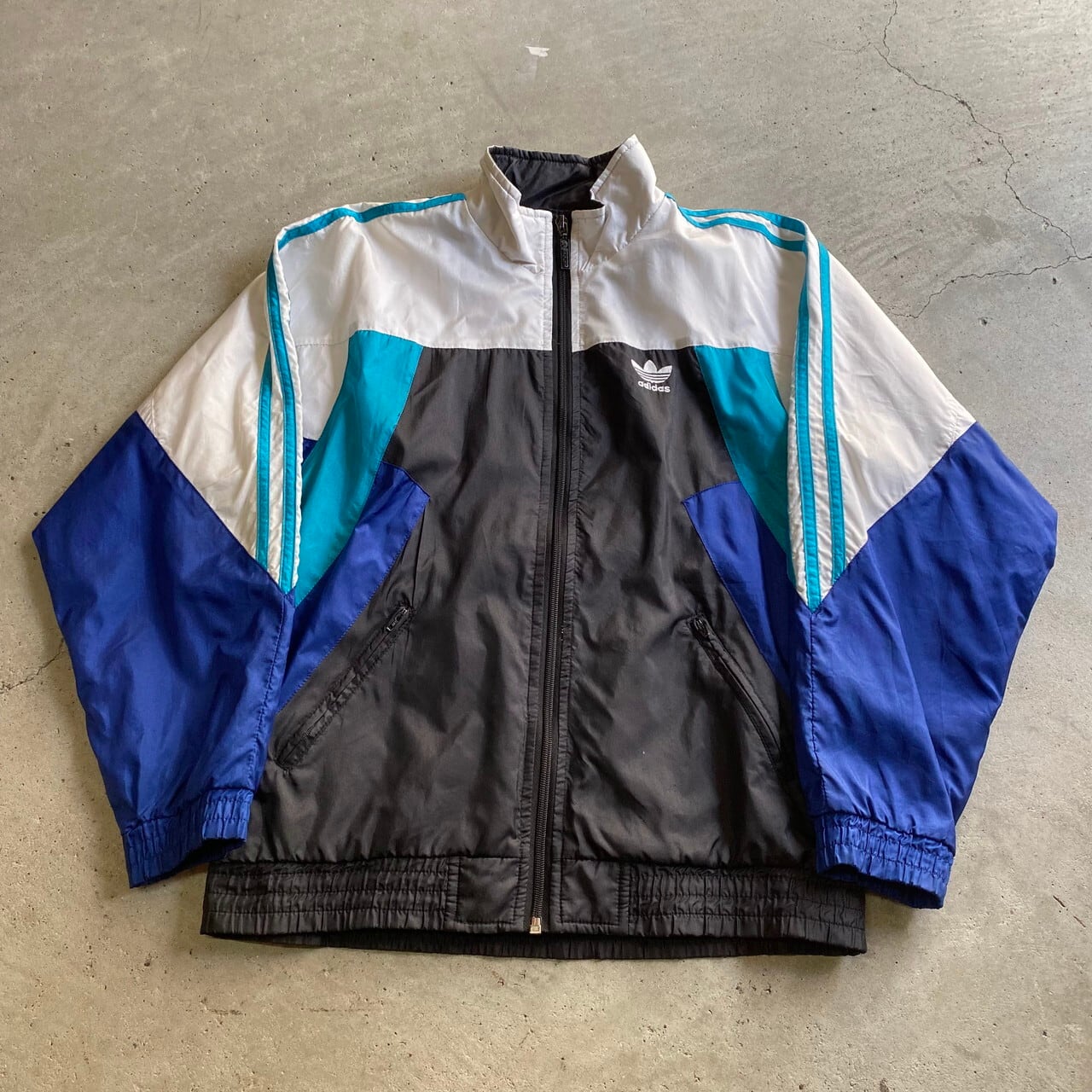 80’s adidas ナイロンジャケット トレホイル ホワイト×ネイビー