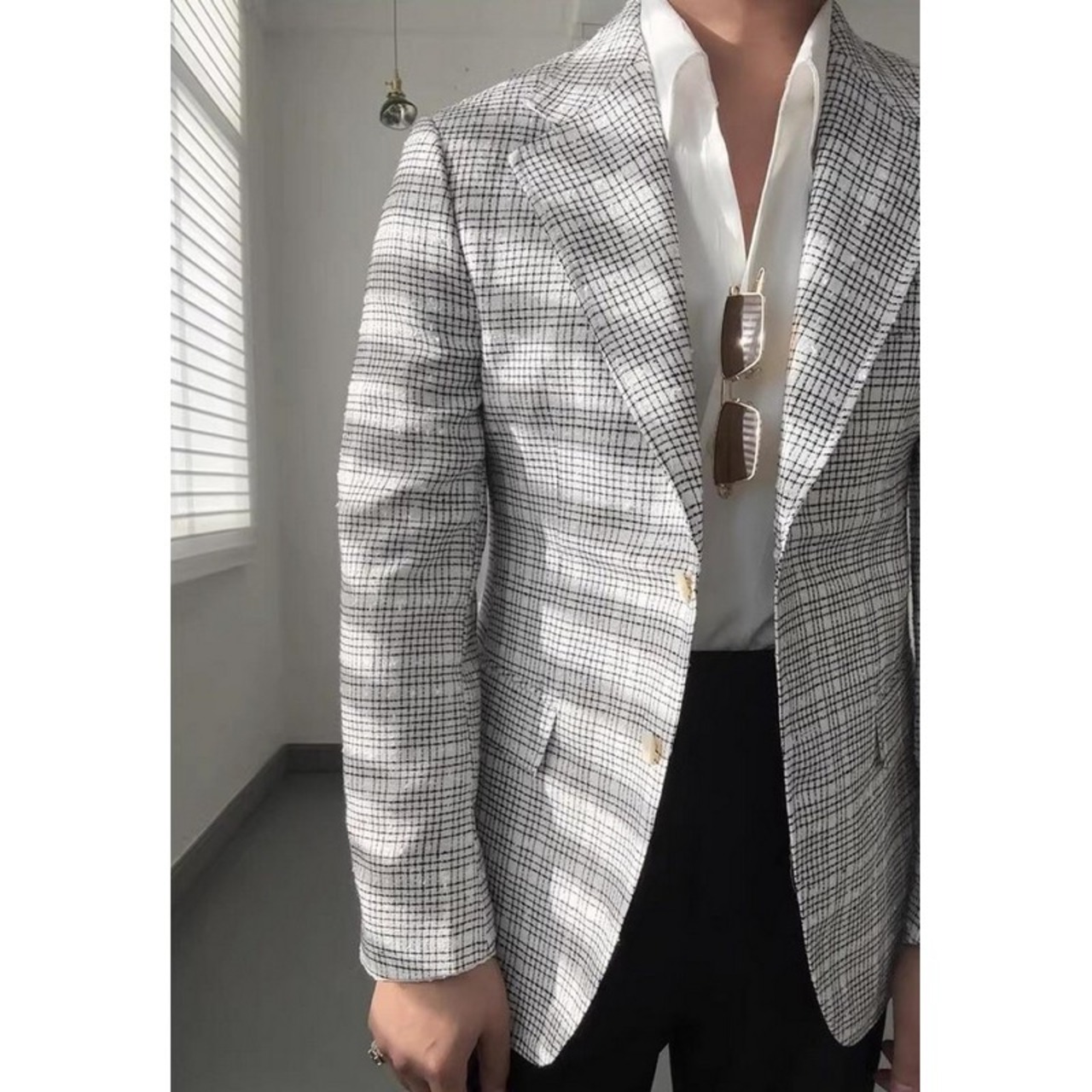 casual plaid suit jacket 00050