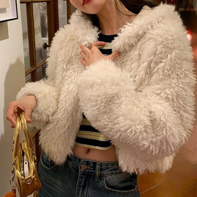Hooded fluffy short coat 00598