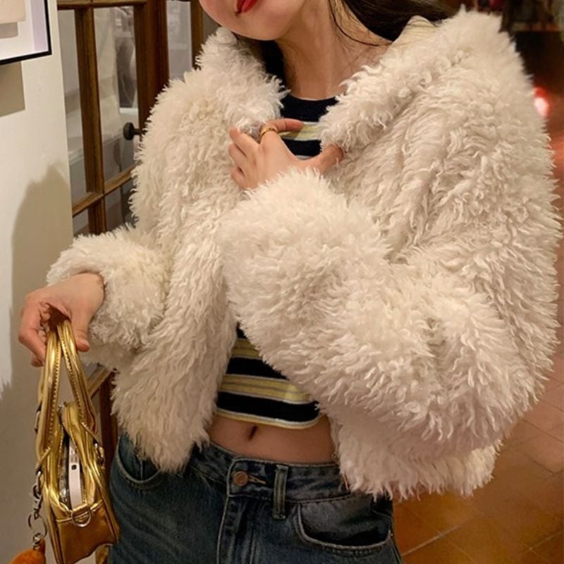 Hooded fluffy short coat 00598