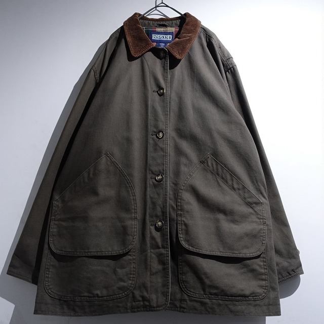 "LANDS' END" Moss Green Corduroy Collar Design Duck Coverall