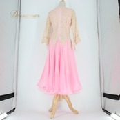 社交ダンス 衣装 スタンダード ドレス ワンピース パーティドレス レディース ピンク系 ゴールド系 花柄 レース 長袖 準正装 長袖 華やか フォーマル ドレッシー かわいい おしゃれ 大人 レディース服 伸縮性 ふんわり 二重スカート 高級感 洗練 上品 パーティー用 社交ダンス用 ルームウェア お出かけ 撮影用 人気商品 トレンド