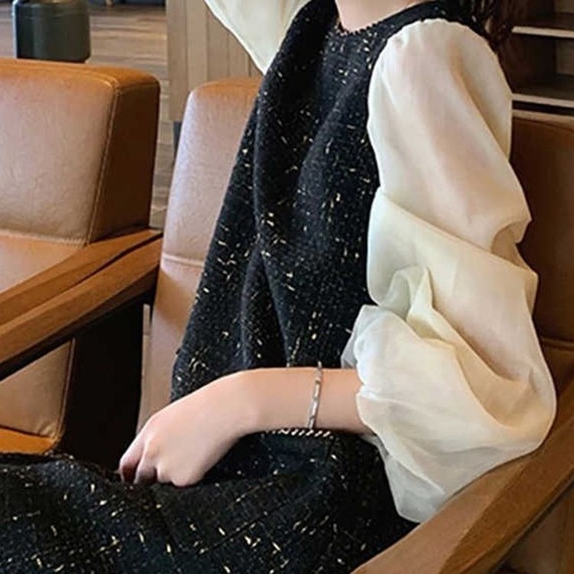 シフォンスリーブ ツイード ワンピース 24361