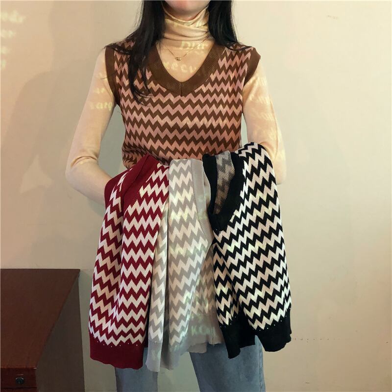 薄手スプリングオータムVネックノースリーブトップス 春物 秋物 1号婦人19916569591