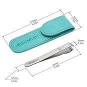 AUSOMTEK ヒゲピンセット 髭抜き 毛抜き 白髪抜きピンセット ステンレス製 細毛ピンセット 眉毛ツール 10mm精密先幅 滑り止めスロットデザイン シアン PU ケース (1個入)