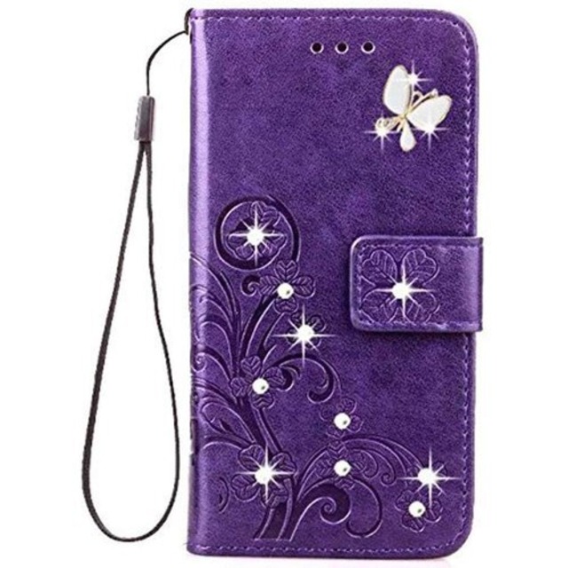 Xperia 5 IV ケース シン フィット エクスペリア SO-54C SOG09 おしゃれ 純色 四つ葉のクローバーの印 PUレザー 上絵 手帳型 カード入れエクスペリア 5 IV A204SO XQ-CQ44 財布カバー スタンド機能 耐衝撃 防塵 耐久性 装着やすい 吸着の機能 キラキラ 胡蝶 ラインストーン デコ メチャ可愛い Xperia 5 4世代 スマホカバー Xperia5 IV パープル 1663