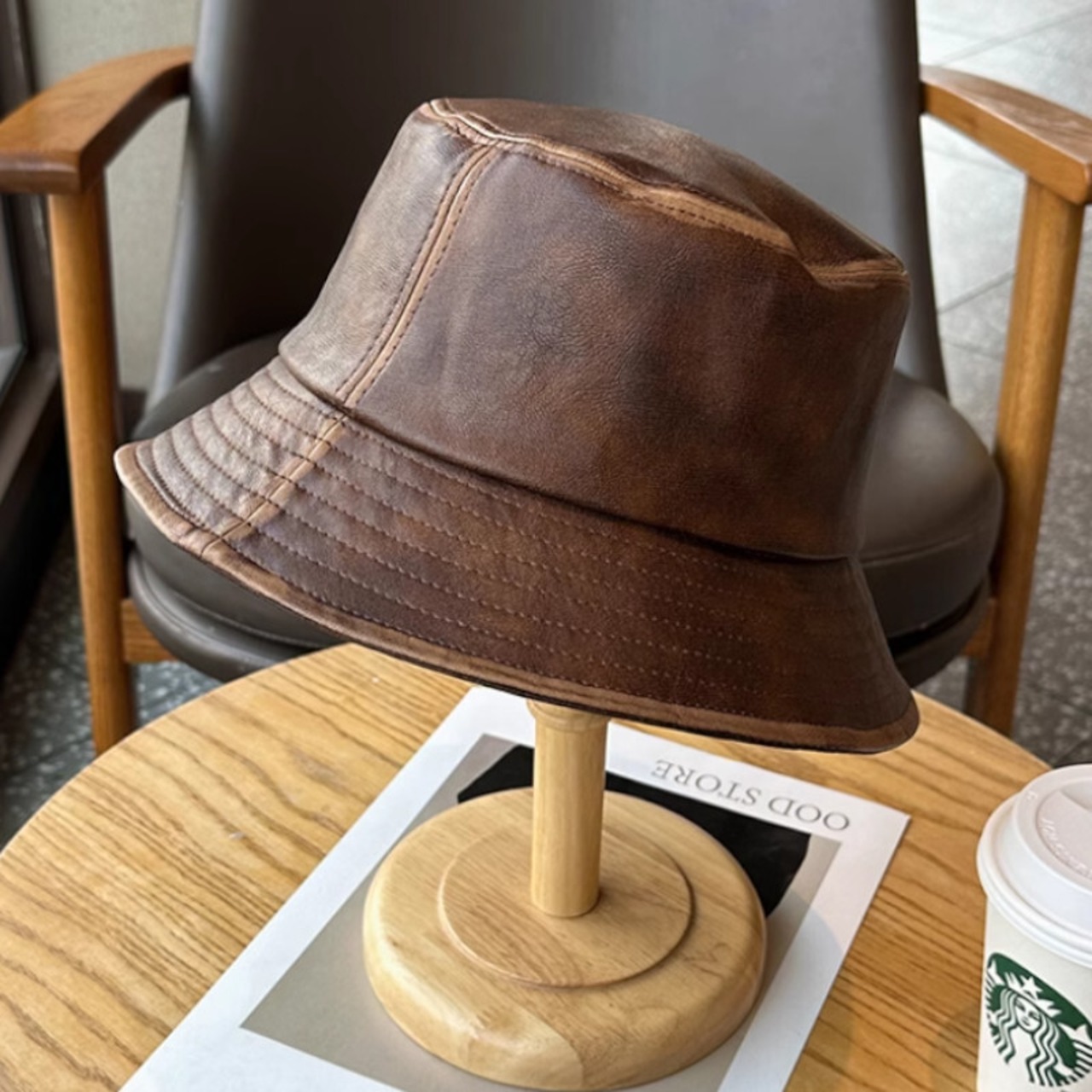 つば広ブラウンバケットハット 2type W10103