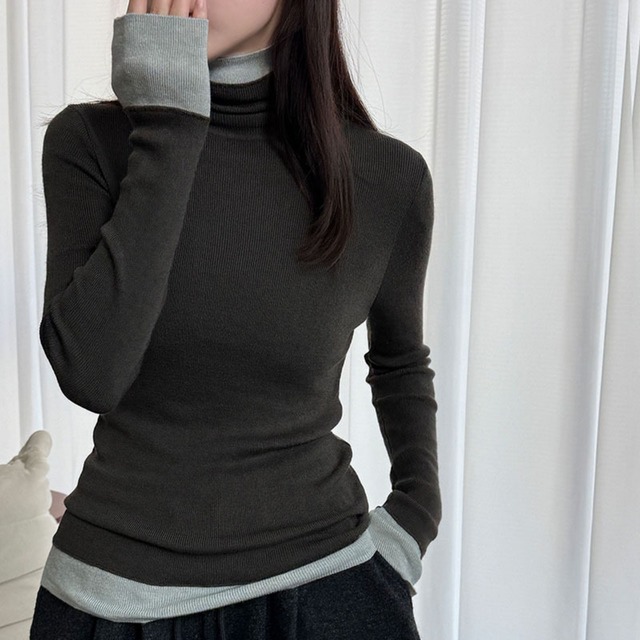 カラーブロックタートルネックプルオーバー　A01989