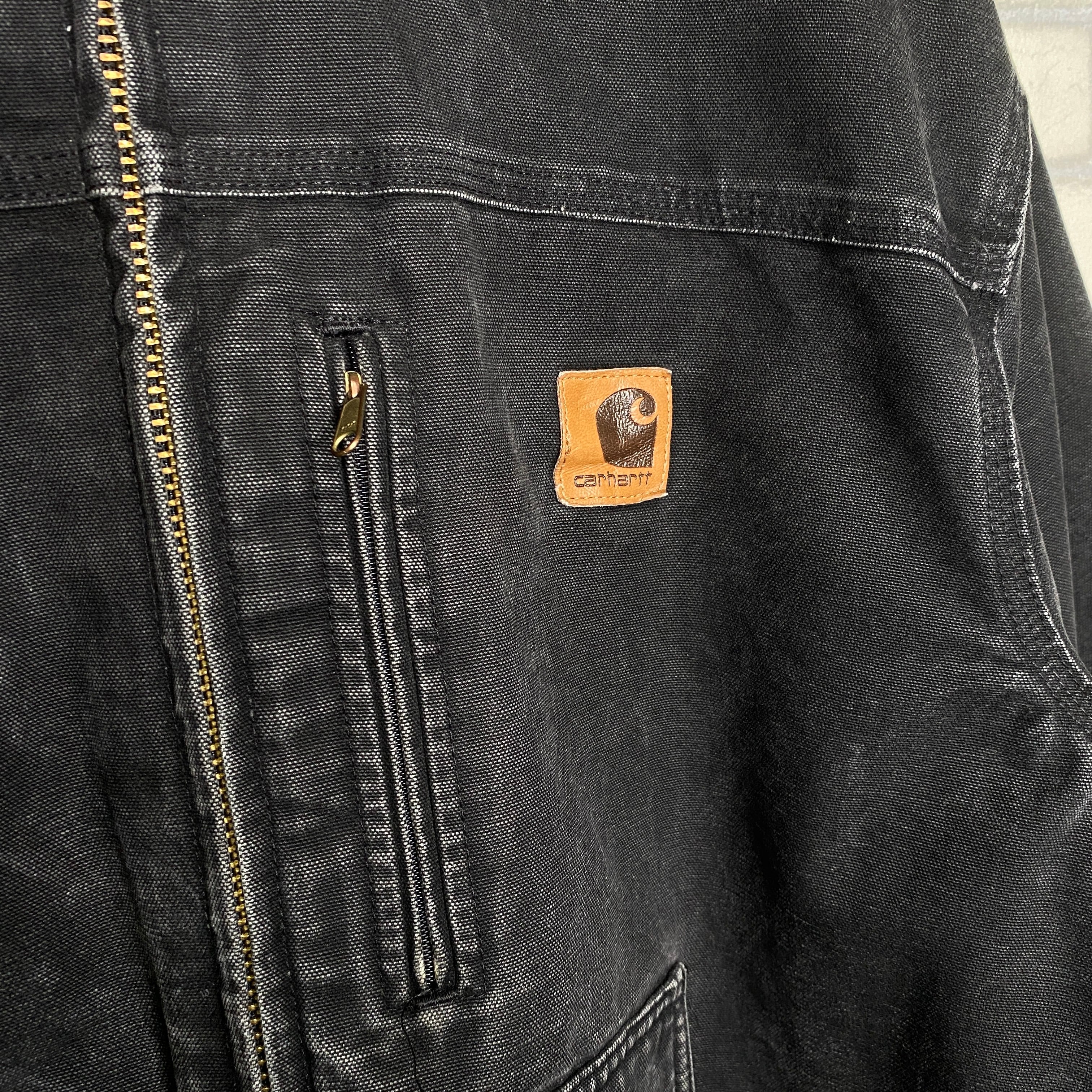 Carhartt カバーオール 2XL ブラック MADE IN USA 革パッチ 裏ポケット 