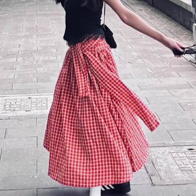 Red Plaid A-Line Skirt (CF063)
