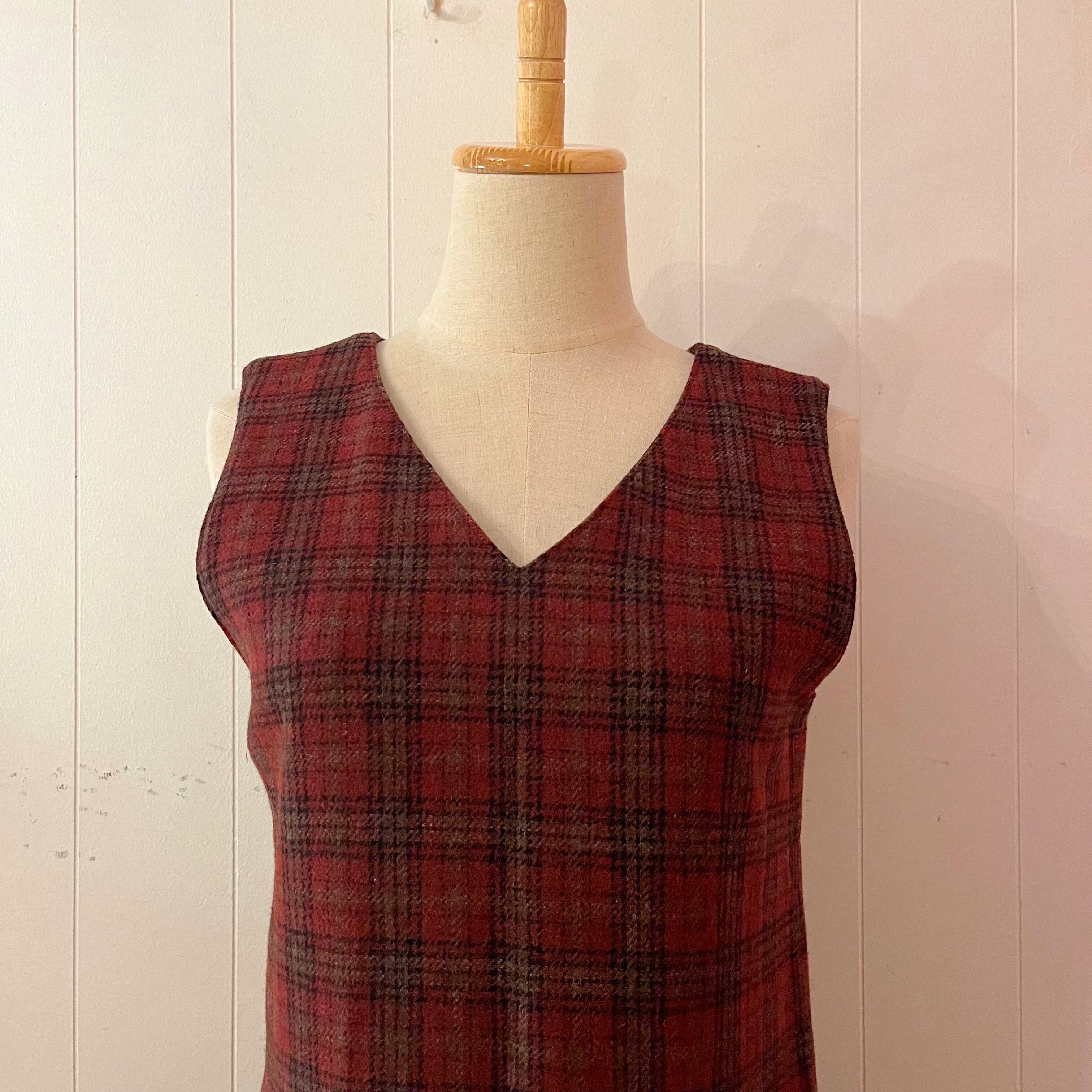red check back button jumper skirt