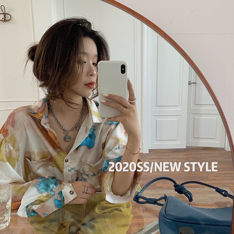 絞り染めスタイルのルーズ長袖シフォンシャツレディース2020年秋新作アウターシャツデザインニッチトップス ブラックストロベリース28612881970