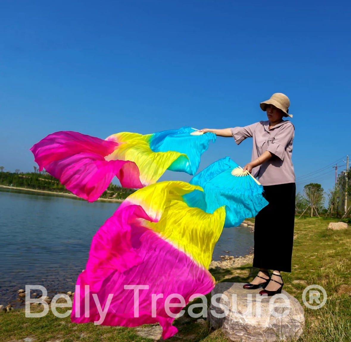 左右2本シルクファンベール スカイブルー/イエロー/チェリーピンク DTXJ 202411