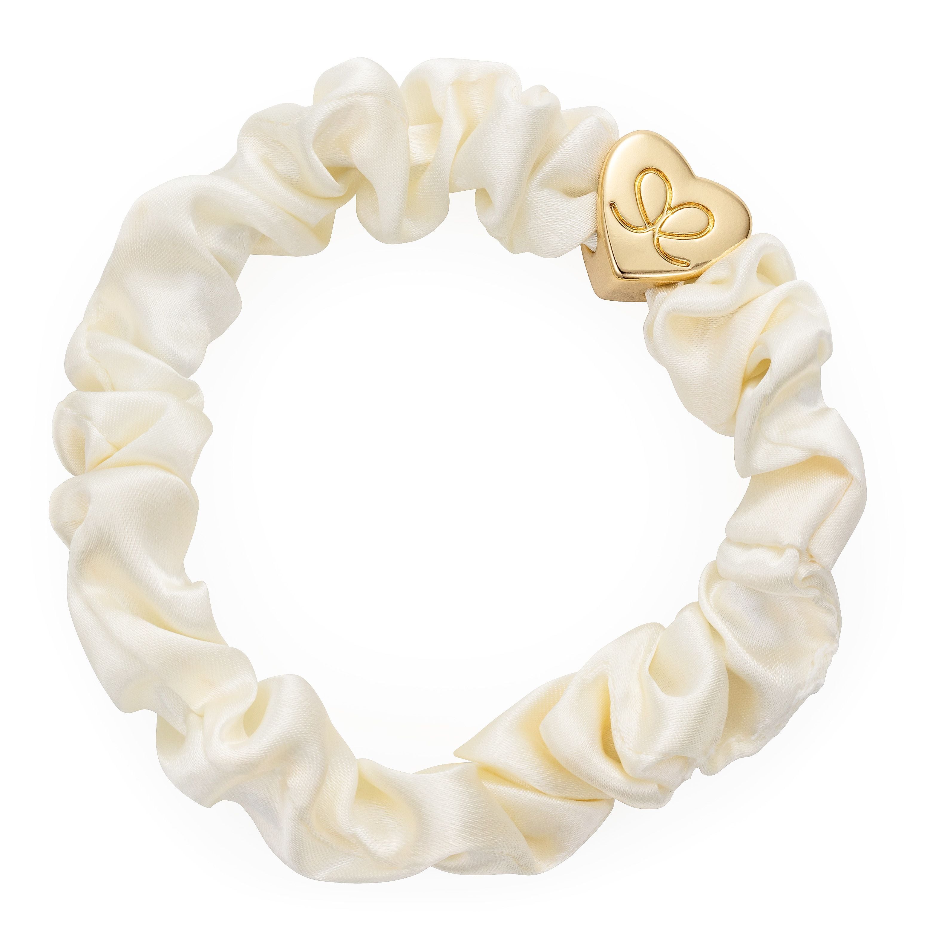 Gold Heart Silk Scrunchie Cream_S-1-028