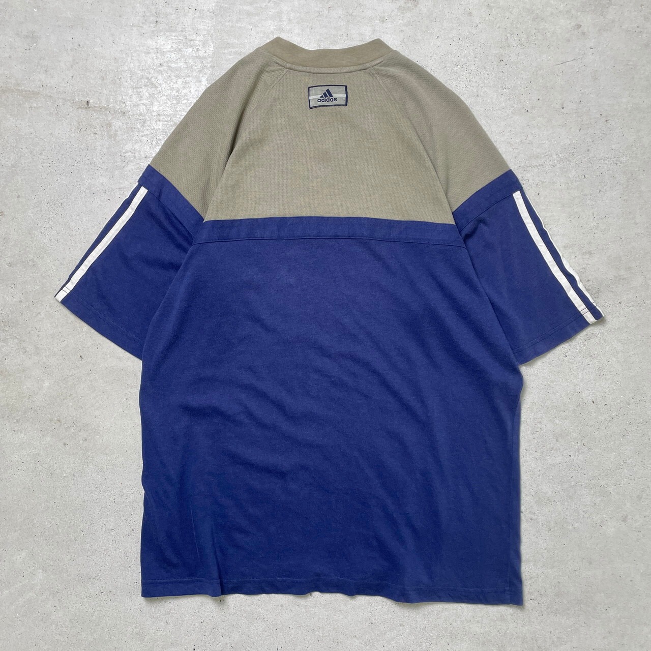 00年代 adidas アディダス 切り替えデザインTシャツ Vネック 