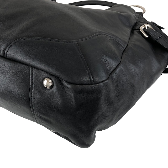 PRADA プラダ ハンドバッグ ブラック ロゴ レザー サイドポケット vintage ヴィンテージ オールド ab8g6p