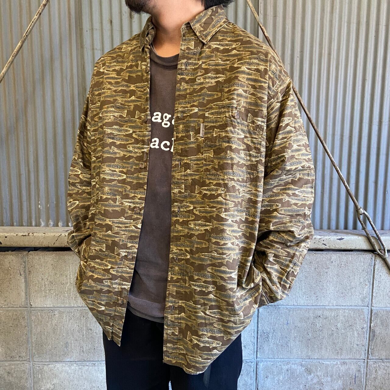 WOOLRICH ウールリッチ 総柄 オールプリント フィッシュ 魚 コットン ...