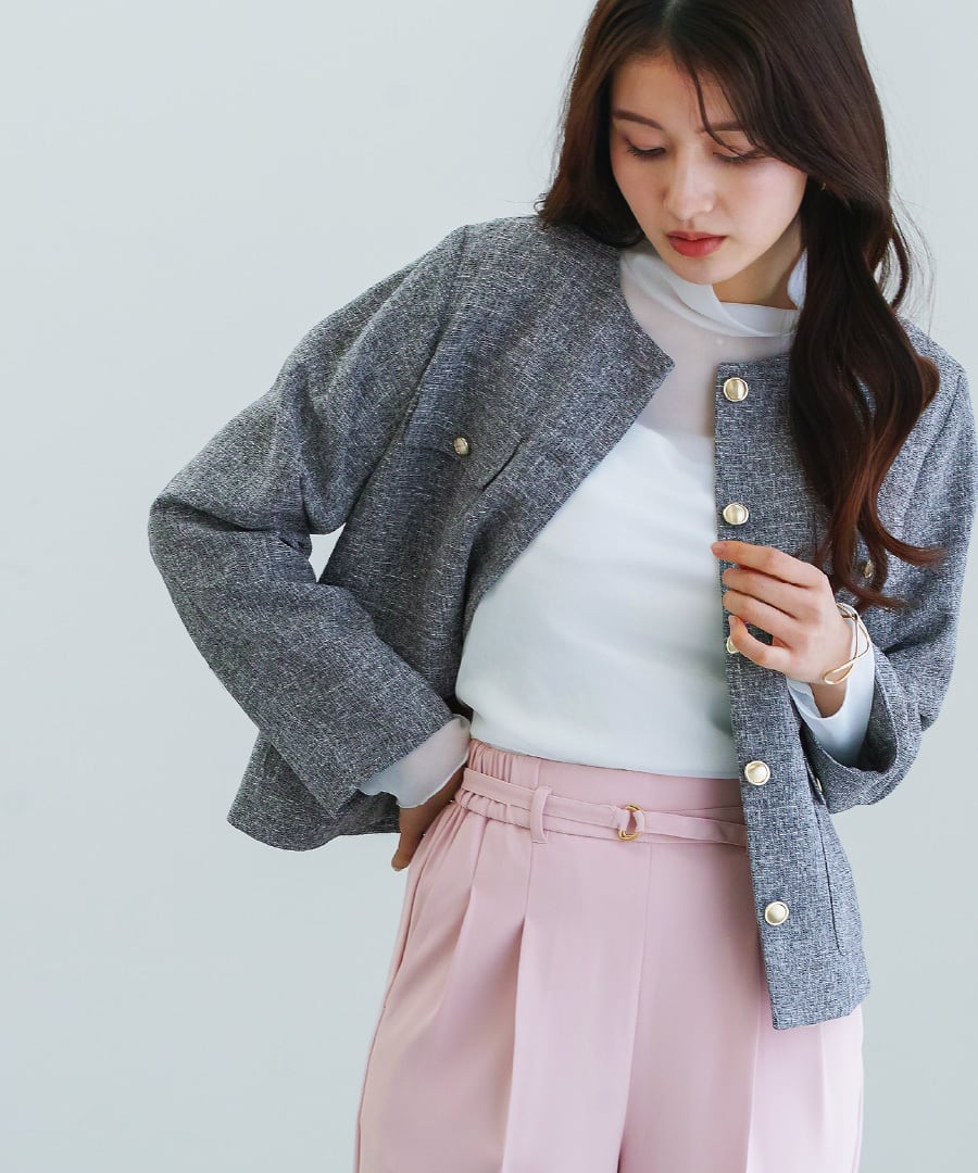 きちんと華やぐ 】 ミックスカラーツイード・ノーカラージャケット