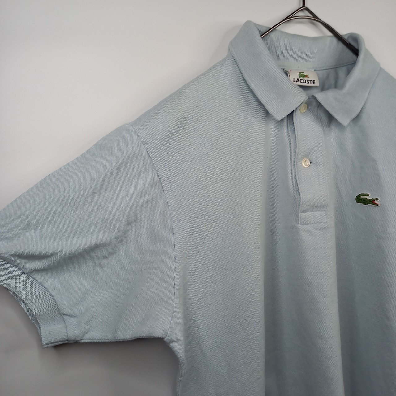 ラコステ　ポロシャツ　半袖　刺繍ロゴ　シェルボタン　ライトブルー　4サイズ