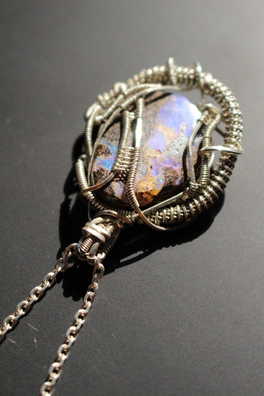 Boulder opal sillver925 wirewrapping pendant