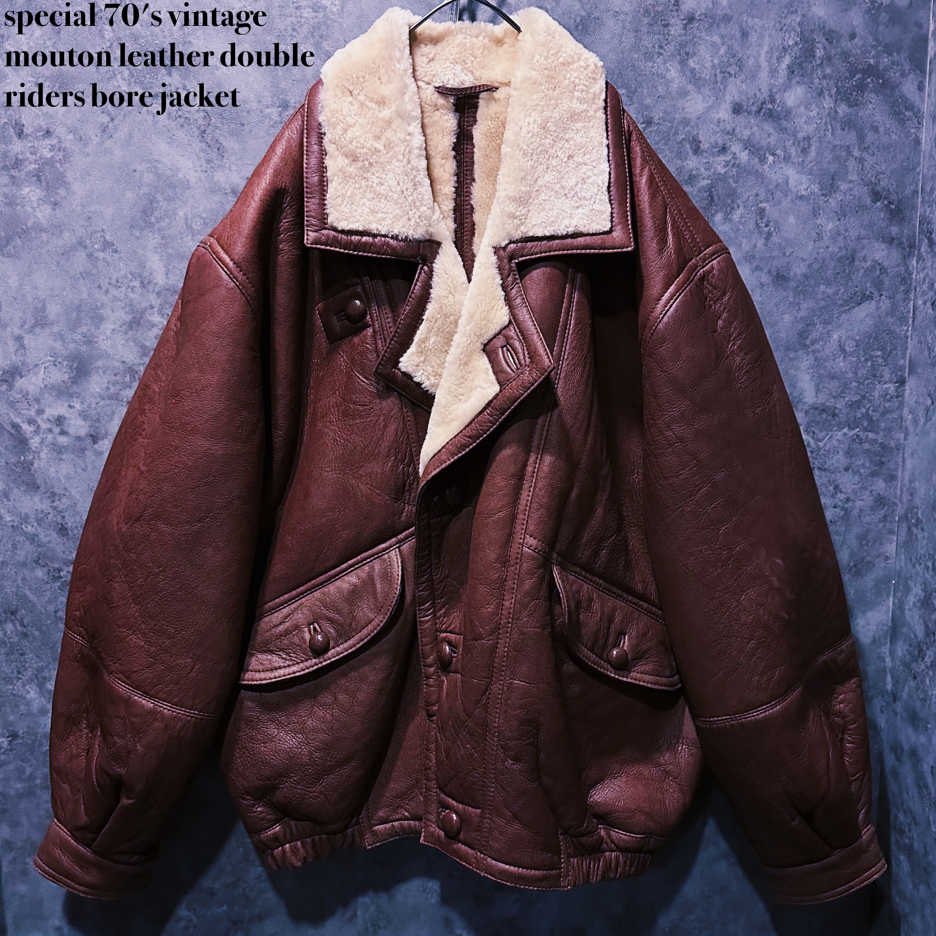 【doppio】special 70's vintage mouton leather double riders bore jacket