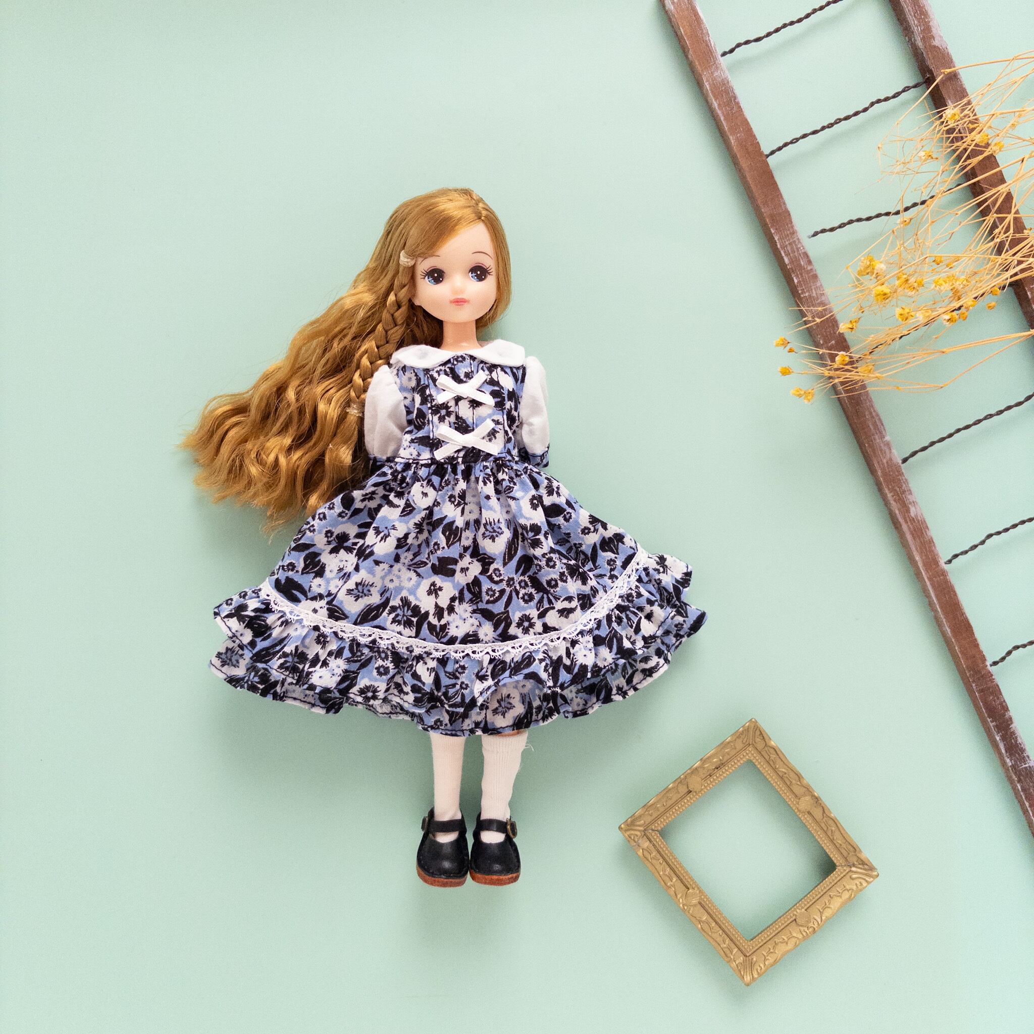 2段フリルワンピース（水色黒袖白）リカちゃんネオブライス | dollkamiyu