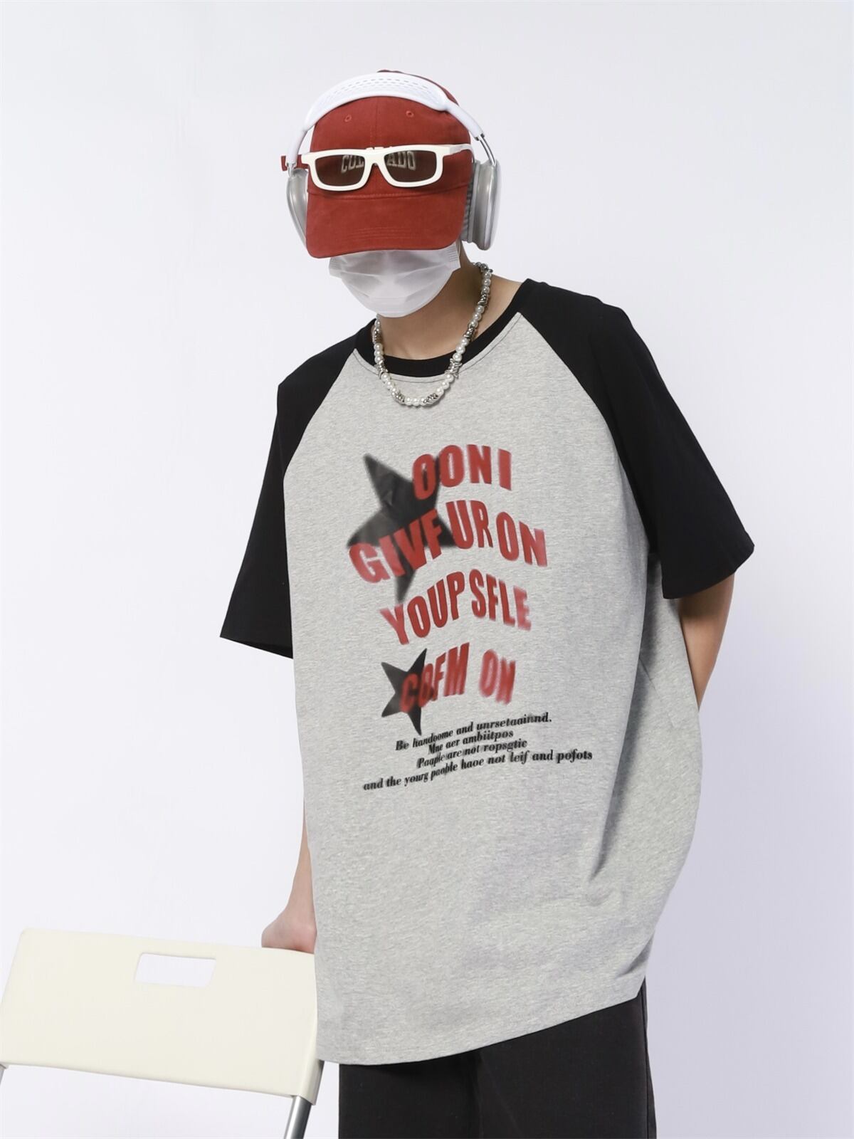 韓国通販 dgo】UNISEX レタープリント リンガーTシャツ グレー(M3864