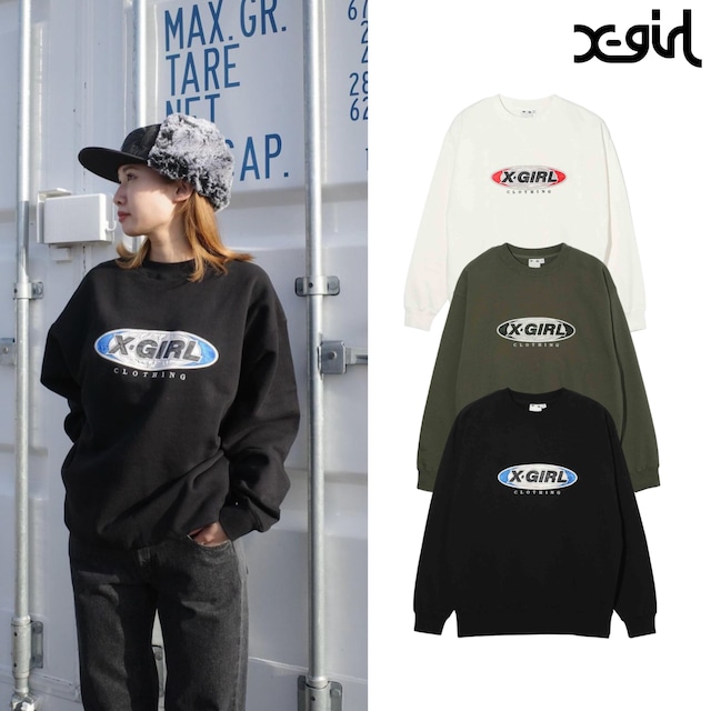 【X-girl】BICOLOR OVAL PATCH SWEAT TOP【エックスガール】