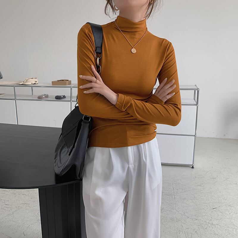 ハーフハイカラーボトミングシャツレディースインナージャケット2020年秋新バージョンは薄くて用途の広い無地の長袖Tシャツ クレセントシティ54408163141