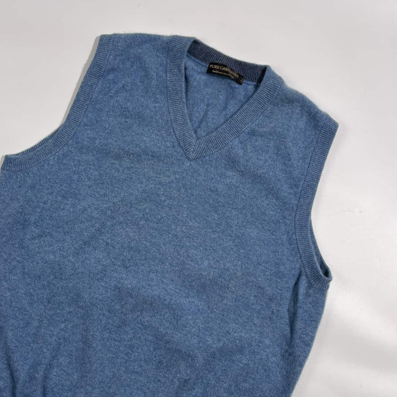カシミヤ100% PURE CASHMERE ピュアカシミヤ Vネック ニットベスト L /くすみブルー系 メンズ
