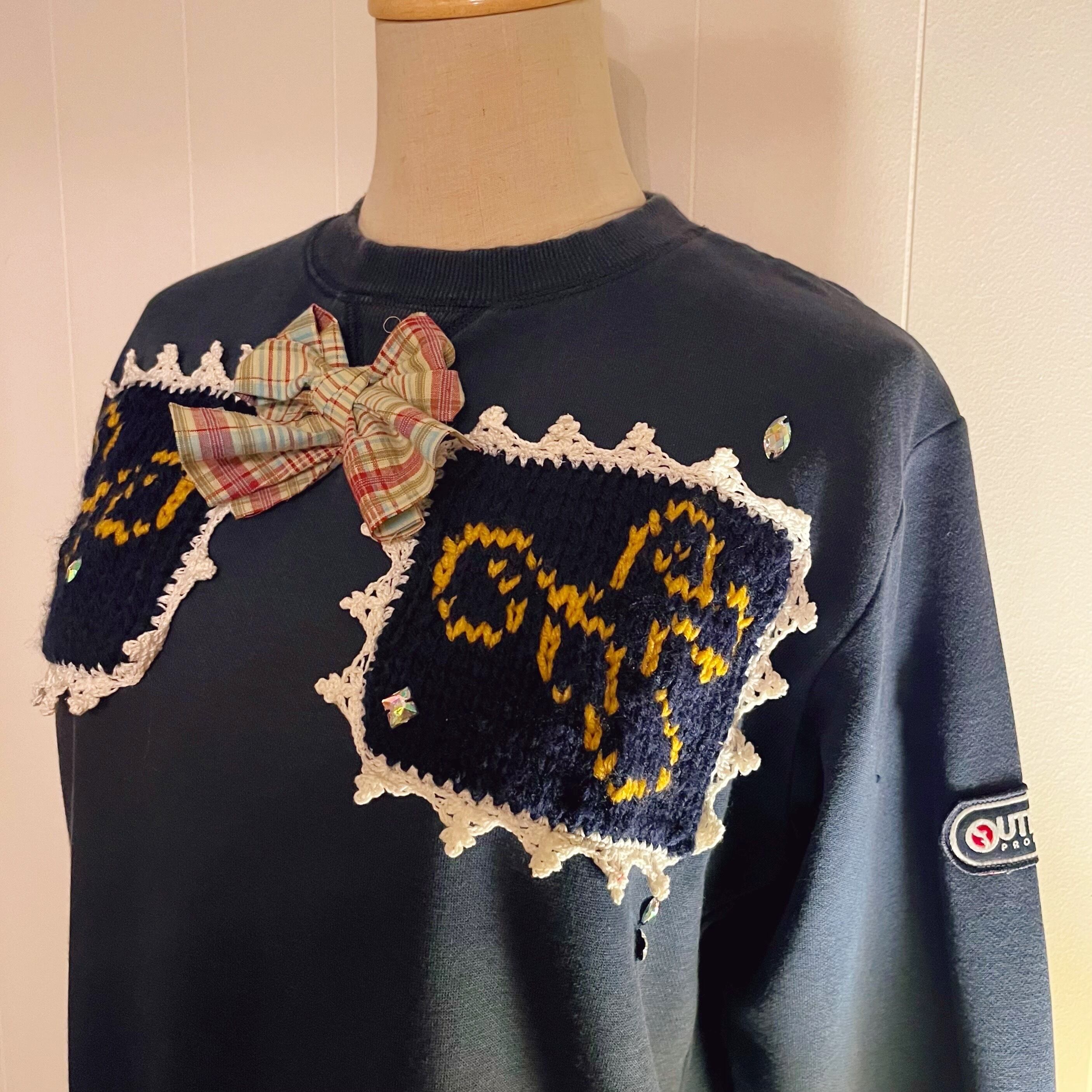 remake / side street light ribbon navy sweat