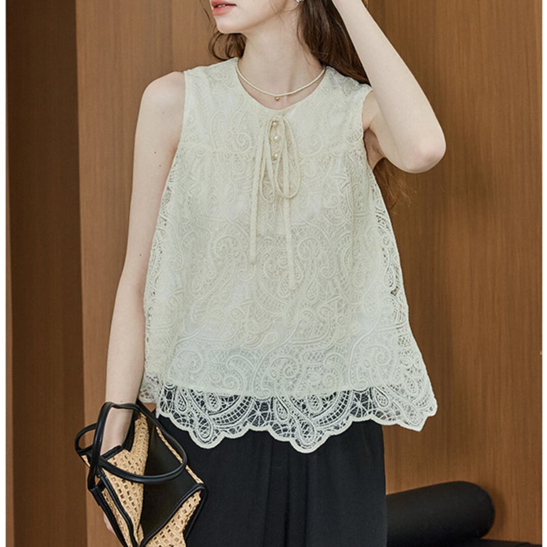 lace ribbon sleeveless blouse