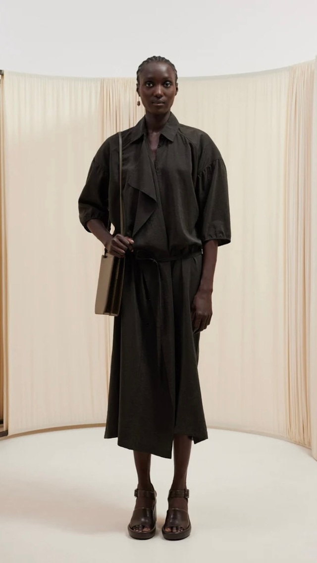 LEMAIRE -Asymmetrical Shirt Dress(DRY SILK)-: DARK ESPRESSO,